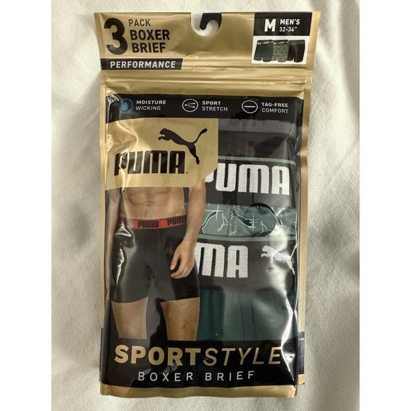 NEW PUMA SPORTSTYLE PERFORMANCE BOXER BRIEFS 3 PACK UNDERWEAR MENS MEDIUM 32-34 - Picture 1 of 5